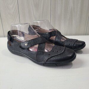 Ros Hommerson Carrie Size 7 N Black Mary Jane Cross Strap Flats Leather